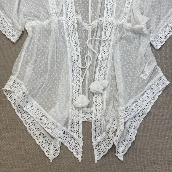 Abercrombie Boho Cottage Sheer White Polka Dot Lace Kimono Robe Fairy Cover Up - Picture 3 of 7